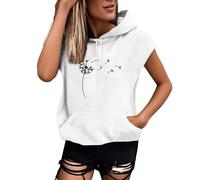 Genérico Felpa con cappuccio a maniche corte da donna, Everyday Felpa con cappuccio da donna, con stampa anteriore, tasca frontale, 01 Bianco, XXX-Large