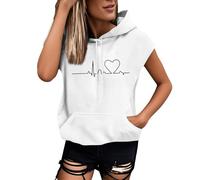 Genérico Felpa con cappuccio a maniche corte da donna, felpe con cappuccio, cappuccio con pizzo, frontale tasca anteriore, con stampa frontale, 01 Bianco, XXL
