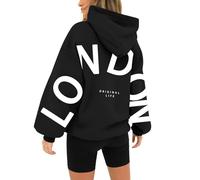 Generico Felpa con Cappuccio da Donna, in Cotone, a Maniche Lunghe, a Girocollo, Slim Fit, per Il Tempo Libero, Sport, a Maniche Lunghe Felpa Aperta Donna Elemento della Marea Nazionale