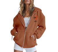 Generico Felpa con Cappuccio da Donna, in Cotone, a Maniche Lunghe, Girocollo, Slim Fit, per Il Tempo Libero, Sport, Felpa Donna con Zip Estiva Elemento della Marea Nazionale