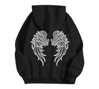 Generico Felpa con cappuccio da uomo con elegante stampa ad ala, maniche lunghe calde, modello casual ed elegante, adatta per la primavera e l'autunno.