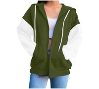 Generico Felpa con Cappuccio Donna Felpe con Zip Cotone, Sweatshirt Aperto con Zipper 2 Tasche Taglie Comode Outwear a Maniche Lunghe Maglione Basic Casual per La Mezza Stagione