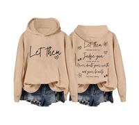 Generico Felpa con Cappuccio Donna Let Them Maglia Sportiva Casual Morbida e Comoda per Tempo Libero (Khaki, L)