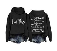 Generico Felpa con Cappuccio Donna Let Them Maglia Sportiva Casual Morbida e Comoda per Tempo Libero (Black, XXL)