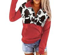 Generico Felpa con Cappuccio e Zip Donna, Stampa Macchia di Mucca, Felpa Manica Lunga Pullover Casual Moda