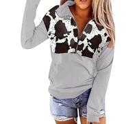 Generico Felpa con Cappuccio e Zip Donna, Stampa Macchia di Mucca, Felpa Manica Lunga Pullover Casual Moda
