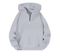 Generico Felpa con Cappuccio e Zip Leggera Uomo - Giacca Sottile in Cotone da Esterno con Tasche, Felpa con Cerniera a un Quarto e Cappuccio - Abbigliamento Sportivo Autunnale e Invernale
