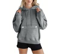 Generico Felpa con Cappuccio Elegante da Donna, in Cotone, a Maniche Lunghe, con Cappuccio, a Girocollo, Slim Fit, per Il Tempo Libero, Sportiva, a Maniche Lunghe, Felpe Casual Classico Tinta Unita