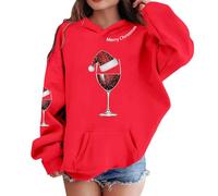 Generico Felpa con Cappuccio per Bambine a Manica Lunga Stampa Grafica Tuta Morbida Comfort vestibilità Larga Abbigliamento Casual per Vacanze e Tempo Libero (Red, 7-8 Years)