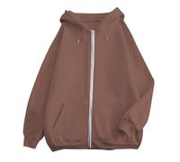 Genérico Felpa con cerniera da donna, giacca sportiva con cappuccio, a maniche lunghe, stile casual, multicolore, primavera e autunno, taglie S-3XL, 01 Marrone, 3XL