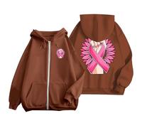 Generico Felpa Contro Il Cancro al Seno Felpa Donna con Zip Resistente Aderente Felpe Tinta Unita con Stampato a Nastro Moda Sweatshirt Cappotto per Tutti I Giorni Cardigan Hoodie Cerimonia