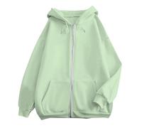 Genérico Felpa da donna con zip a maniche lunghe in pile giacche Outwear Autunno Inverno Giacca Sudore con coulisse, 01 Verde Chiaro, M