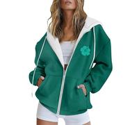 Generico Felpa da Donna in Cotone con Zip Lunga e Cappuccio, per la Mezza Stagione, Tinta Unita, Sportiva, Gli allenamenti, Leggera, Stile College Taglie comode Donna Elemento della Marea Nazionale