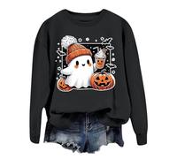 Generico Felpa da Donna Pullover Halloween Maglietta Manica Lunga Donna Halloween Stampata Camicia T-Shirt Sportivi Girocollo Maglie Primavera Sweatshirt Felpe Tops (Z2-Black, L)