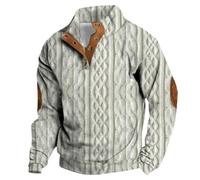 Generico Felpa da Uomo Casual retrò con Colletto alla Coreana 1/4 Top Button Giacca a Maniche Lunghe Moda All'aperto Maglione Felpe per Uomo Taglia Alta Maglia a Cavo di Base Maglione Classico Grosso
