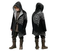 Generico Felpa da Vichingo per Ragazzi, Cappotto Medioevale Unisex in Cotone con Stampa 3D, Mantello con Cappuccio Ideale per Eventi LARP, Feste Medioevali, Cosplay e Party a Tema