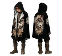 Generico Felpa da Vichingo per Ragazzi, Cardigan Mitologico con Cappuccio, Giacca Aperta con Stampa 3D, Mantello Stile Biker e Motociclista, Costume per Halloween, Cosplay e Carnevale