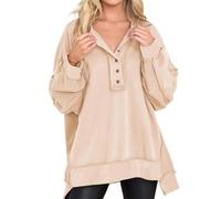 Generico Felpa di Pile Donna Senza Cappuccio Pullover Curvy in Tinta Unita Y2k con Revers a Maniche Lunghe Blusa Donna Elegante Curvy con Scollo a V e Bottoni Maglietta Sportiva Donna Offerte a Tempo