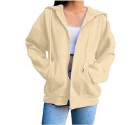 Generico Felpa Donna Cappuccio Felpa Zip, Sweatshirt Aperto con Tasche E Cerniera Spessa E Calda Outwear Tops a Maniche Lunghe Maglia di Tuta Casual Classico per La Mezza Stagione