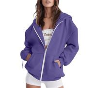 Generico Felpa Donna con Cappuccio e Zip - Giacca Sportiva Autunno Invernale Leggero Hoodie Cotone Manica Lunga Taglie Comode Hoodie Sweatshirt Aperto con Tasche Felpe Casual Classico Tinta Unita