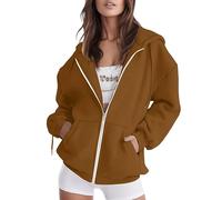 Generico Felpa Donna con Cappuccio e Zip - Giacca Sportiva Autunno Invernale Leggero Hoodie Cotone Manica Lunga Taglie Comode Hoodie Sweatshirt Aperto con Tasche Felpe Casual Classico Tinta Unita
