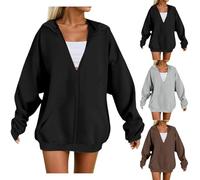 Generico Felpa Donna con Cappuccio e Zip Leggero Sweatshirt Aperto con Tasche e Cerniera Felpa da Donna in Tinta Unita con Tasche Women's Pullover Hoodie Casual in Stile College (Black, XXXXXL)