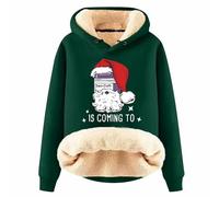 Generico Felpa Donna con Cappuccio Stampa Barattolo Natalizio con Pile Spesso per Calore Autunnale e Invernale Top Accogliente(Dark Green, XXXXL)
