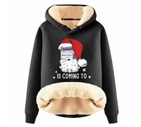 Generico Felpa Donna con Cappuccio Stampa Barattolo Natalizio con Pile Spesso per Calore Autunnale e Invernale Top Accogliente(Black, XXXXL)