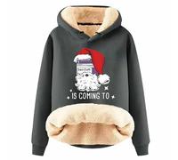 Generico Felpa Donna con Cappuccio Stampa Barattolo Natalizio con Pile Spesso per Calore Autunnale e Invernale Top Accogliente(Grey, XXXXL)
