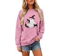 Generico Felpa Donna con Collo Rotondo Maniche Lunghe E Stampa Fantasma | Pullover Dai Polsini A Costine, Maglione Festivo, Maglia Illustrativo, Maglioncino Scherzoso, Per Serate Tematiche