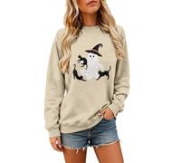 Generico Felpa Donna con Collo Rotondo Maniche Lunghe E Stampa Fantasma | Pullover Dai Polsini A Costine, Maglione Festivo, Maglia Illustrativo, Maglioncino Scherzoso, Per Serate Tematiche