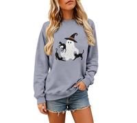 Generico Felpa Donna con Collo Rotondo Maniche Lunghe E Stampa Fantasma | Pullover Dai Polsini A Costine, Maglione Festivo, Maglia Illustrativo, Maglioncino Scherzoso, Per Serate Tematiche