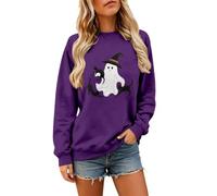 Generico Felpa Donna con Collo Rotondo Maniche Lunghe E Stampa Fantasma | Pullover Dai Polsini A Costine, Maglione Festivo, Maglia Illustrativo, Maglioncino Scherzoso, Per Serate Tematiche
