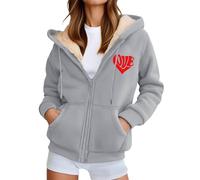 Generico Felpa Donna con Zip in Pile per Donna Caldo Cappotto in PileFelpa con Cappuccio e Zip Giacca Sportiva Leggero Hoodie Cotone Manica Lunga Sweatshirt Aperto (Grey-3, M)