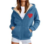Generico Felpa Donna con Zip in Pile per Donna Caldo Cappotto in PileFelpa con Cappuccio e Zip Giacca Sportiva Leggero Hoodie Cotone Manica Lunga Sweatshirt Aperto (Blue-3, M)