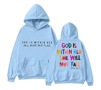 Generico Felpa Donna Lady with in God Cappuccio The God Is in Her Heart Design Motivazionale 2025 (Sky Blue, L)