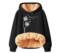 Generico Felpa Donna Natale XS Womens Winter Spring Warm Fleece Hoodie Pullover Long Sleeve Solid Printed Hooded Sweatshirt Tops Felpa Donna Pile Corta Coperta con Maniche Rosa (Black, M)