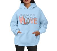Generico Felpa Donna San Valentino Stampa Let all That You Do Be Done in Love con Cappuccio per Occasioni Romantiche e Speciali Top(Sky Blue, XL)