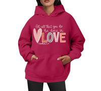 Generico Felpa Donna San Valentino Stampa Let all That You Do Be Done in Love con Cappuccio per Occasioni Romantiche e Speciali Top(Red, XL)
