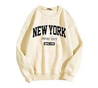 Generico Felpa Donna Senza Cappuccio con Design Lettere Fodera Pelliccia Caldo Quality(Beige, L)