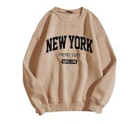 Generico Felpa Donna Senza Cappuccio con Design Lettere Fodera Pelliccia Caldo Quality(Khaki, XXL)