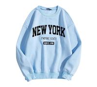 Generico Felpa Donna Senza Cappuccio con Design Lettere Fodera Pelliccia Caldo Quality(Light Blue, S)