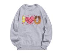 Generico Felpa Donna Senza Cappuccio con Stampa Io Ti Amo Moda Casual Manica Lunga Scollo Rotondo Pullover Morbido e Romantico(Light Gray, S)