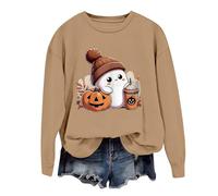 Generico Felpa Donna Senza Cappuccio di Halloween Print Girocollo Maglione Funny Hoodie Pullover Ghost Goth Punk Crewneck Sweatshirt Soft Fleece Oversized Invernali Maglione Festivo Donna Nero