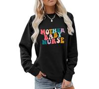 Generico Felpa Donna Senza Cappuccio Maglione Girocollo Post Parto Tshirt Neonatale Pullover Travaglio Nascita (Black, M)