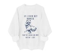 Generico Felpa Donna Senza Cappuccio Stampa Procione Manica Lunga Morbida Confortevole per Autunno Inverno Top Loose(White, L)