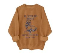 Generico Felpa Donna Senza Cappuccio Stampa Procione Manica Lunga Morbida Confortevole per Autunno Inverno Top Loose(Brown, L)