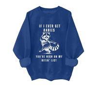 Generico Felpa Donna Senza Cappuccio Stampa Procione Manica Lunga Morbida Confortevole per Autunno Inverno Top Loose(Blue, M)