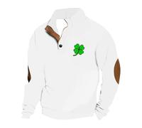 Generico Felpa Elegante Senza Cappuccio Uomo con Stampa Quadrifoglio St Patrick Casual Comfort Pullover Lunghe Maniche Stile e (White, XL)