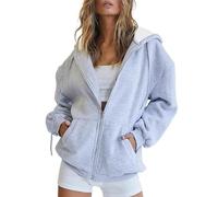 Generico Felpa Grigio Donna Leggera Cotone con Zip Estiva Oversize Basic Tinta Unita Cappuccio con Coulisse Maniche Lunghe Comoda da Indossare per Casa e Viaggi Brevi nel Periodo Caldo Tagile L